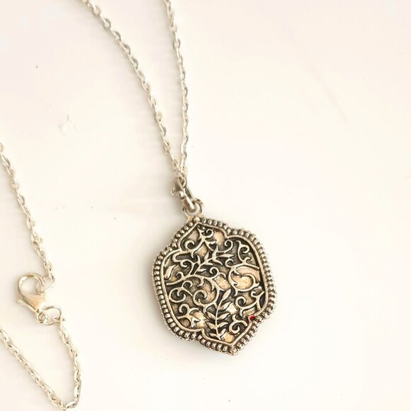 Silver Filigree Amulet Necklace 20" Double Sided Open Work Mandala Pendant - Picture 4 of 6